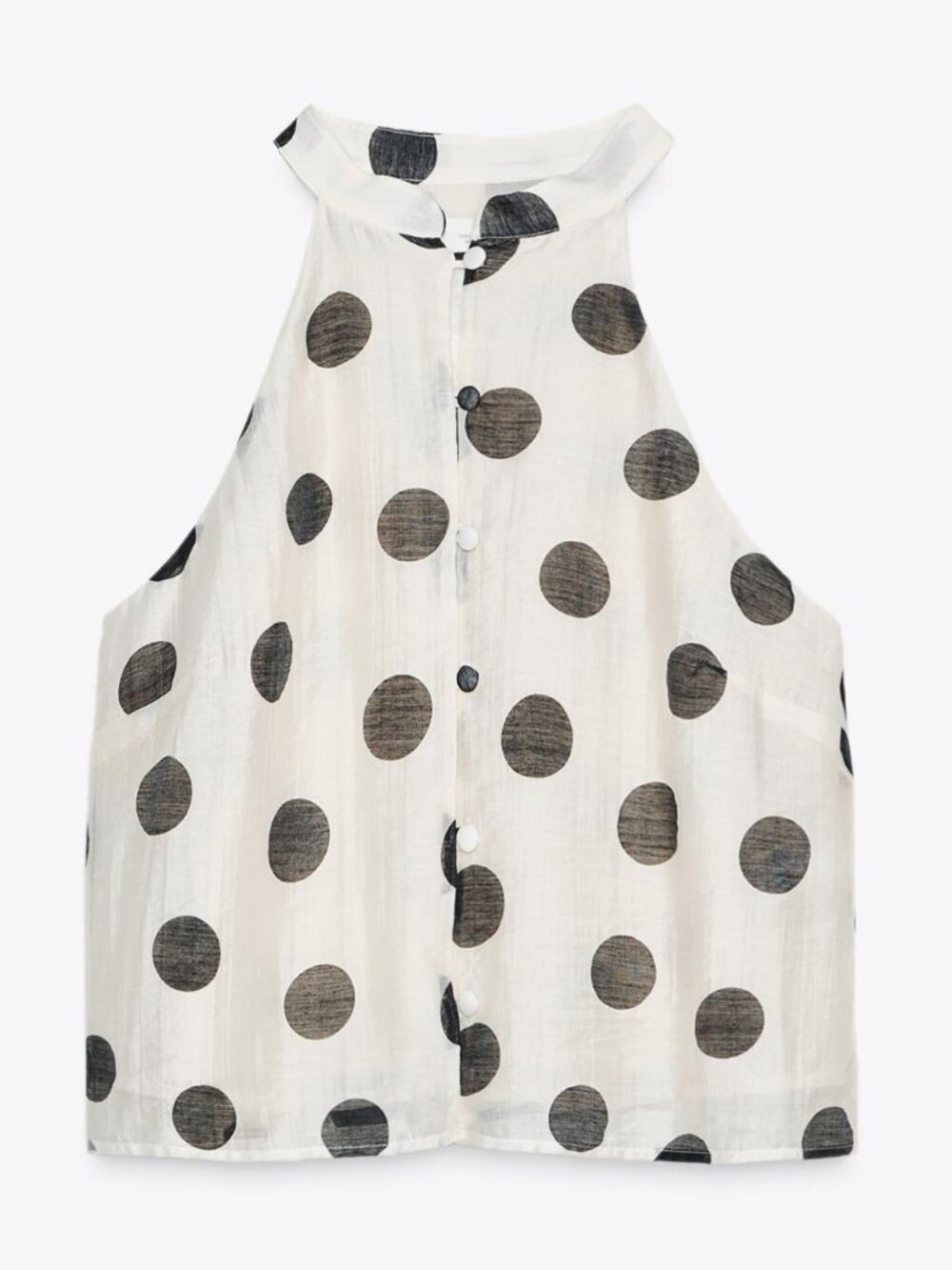 Zara White Black Polka Dot Halter Camisole Lyocell Button Front NWOT Size M